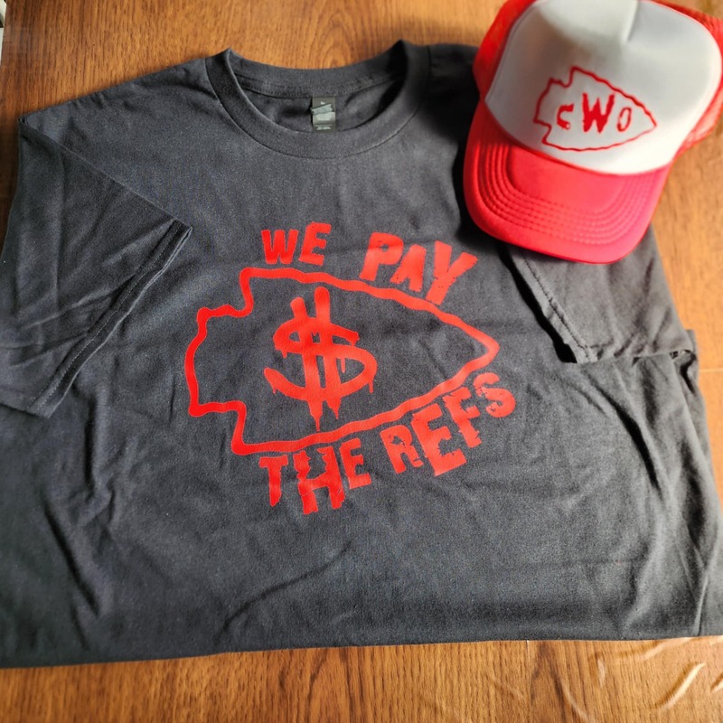 Red We Pay The Refs with Red lettering on back